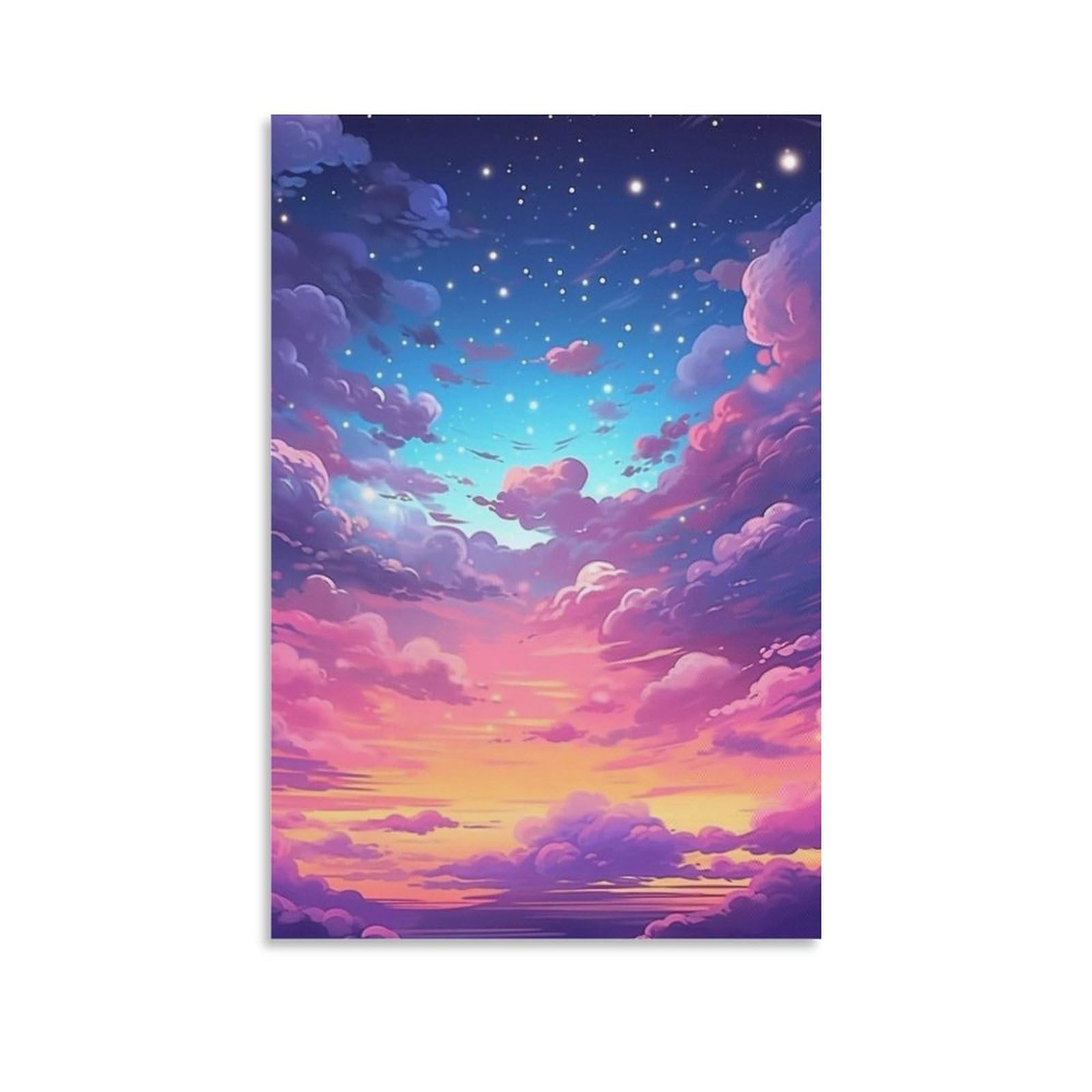 Amazon.co.jp: 絵画 夕焼け空のカラフルな雲と星インテリア 絵画
