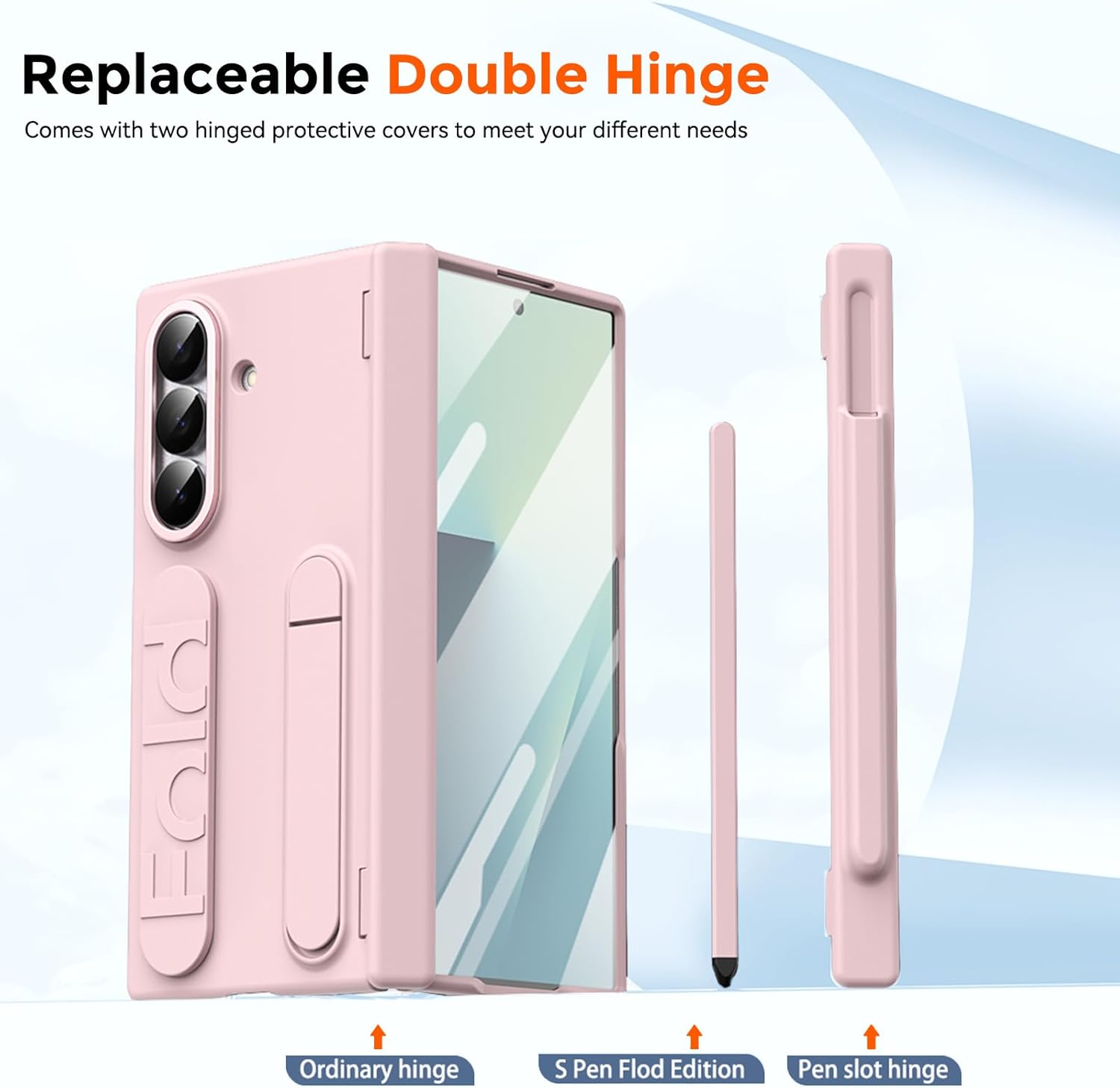 Finger Strap for Samsung Galaxy Z Fold 7 Case with S Pen Holder & Stylus, [Two Hinge Cover] Built inScreen Protector Kickstand Wristband Full Coverage Slim Protective Case for Z Fold 7 Pink