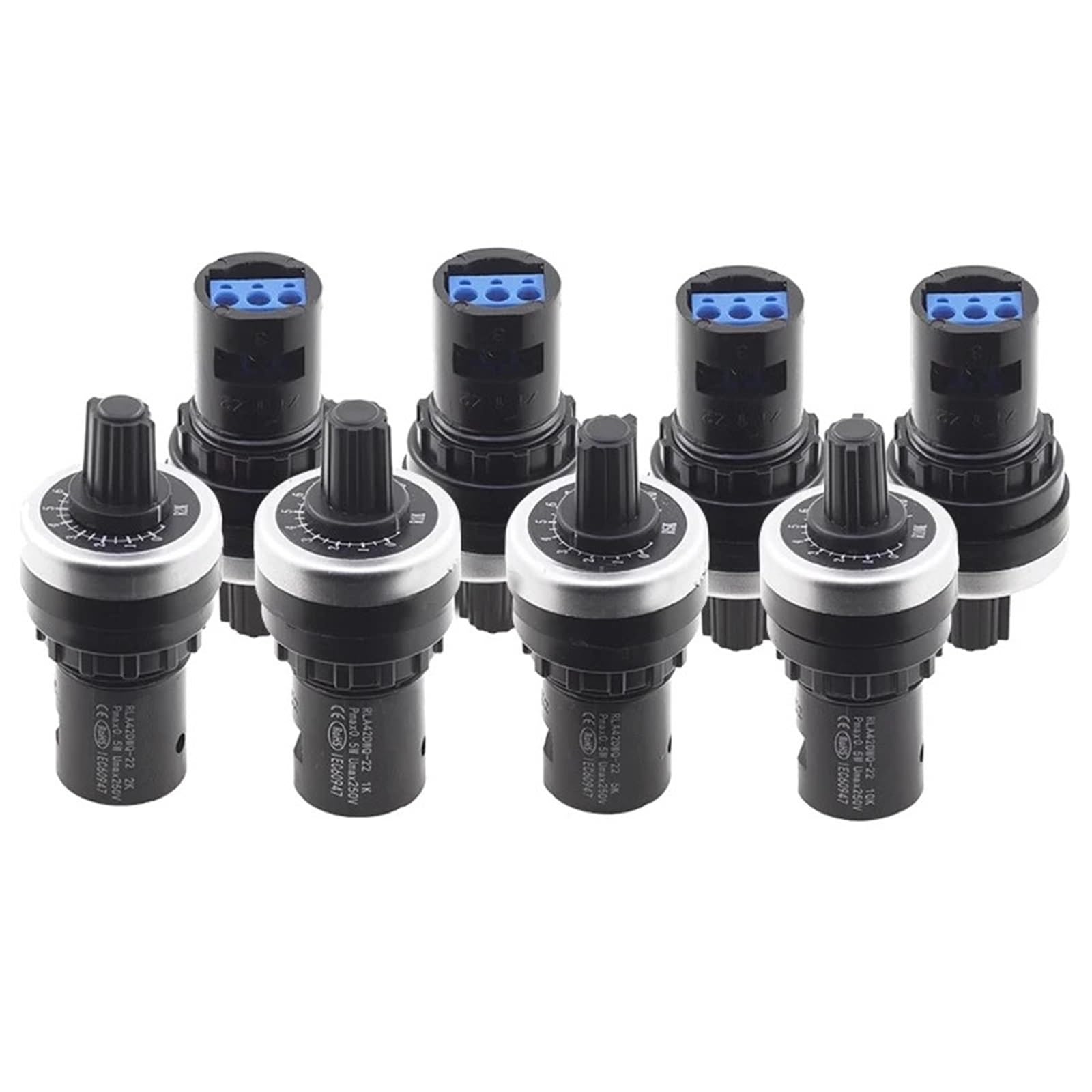LA42DWQ-22 1K 2K 5K 10K 22mm Diámetro Potenciómetro Giratorio Convertidor Gobernador Interruptor de Resistencia * 5 piezas (Tamaño: 200K Ohm)