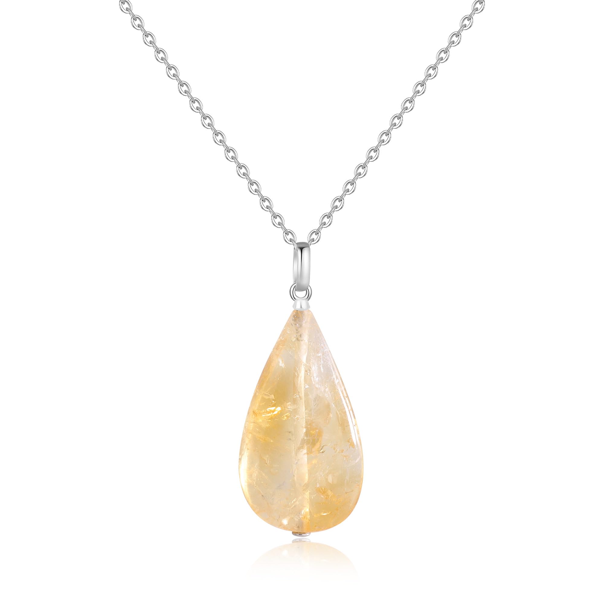 COAI Citrine Crystal Necklace for Women, Teardrop Pendant 925 Sterling Silver Necklace for Women