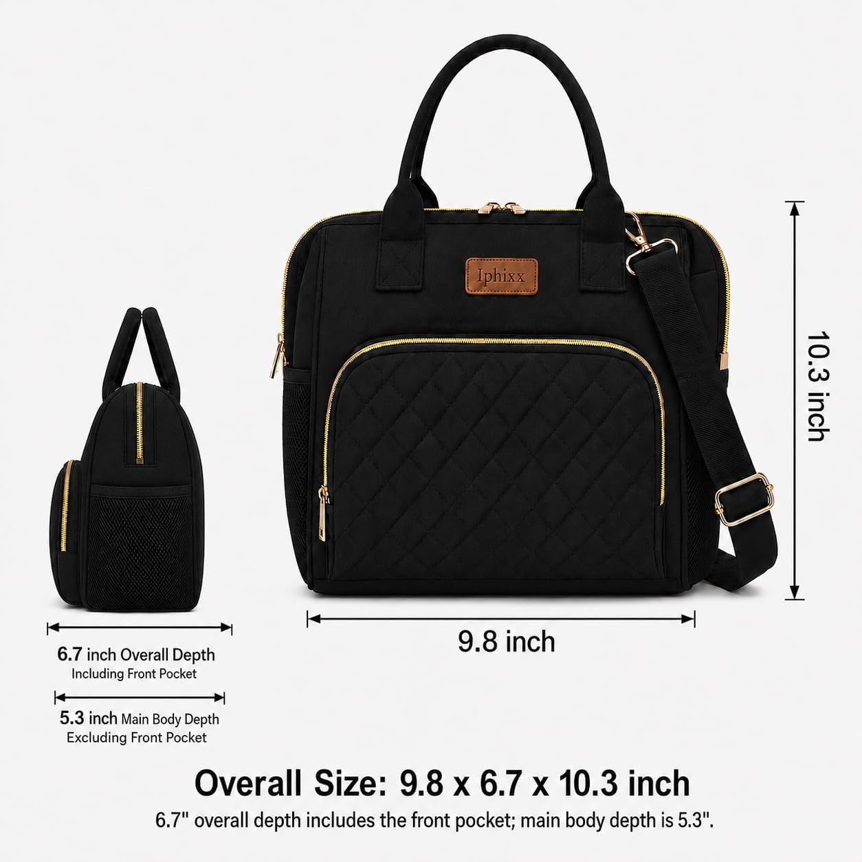 iPhixx Insulated Lunch Bag for Women, Lightweight Reusable Lunch Tote Bag, Lunch Box for Women with Adjustable Shoulder Strap, Easy Clean Portable Cooler Bag for Work, Office, Picnic (Black)