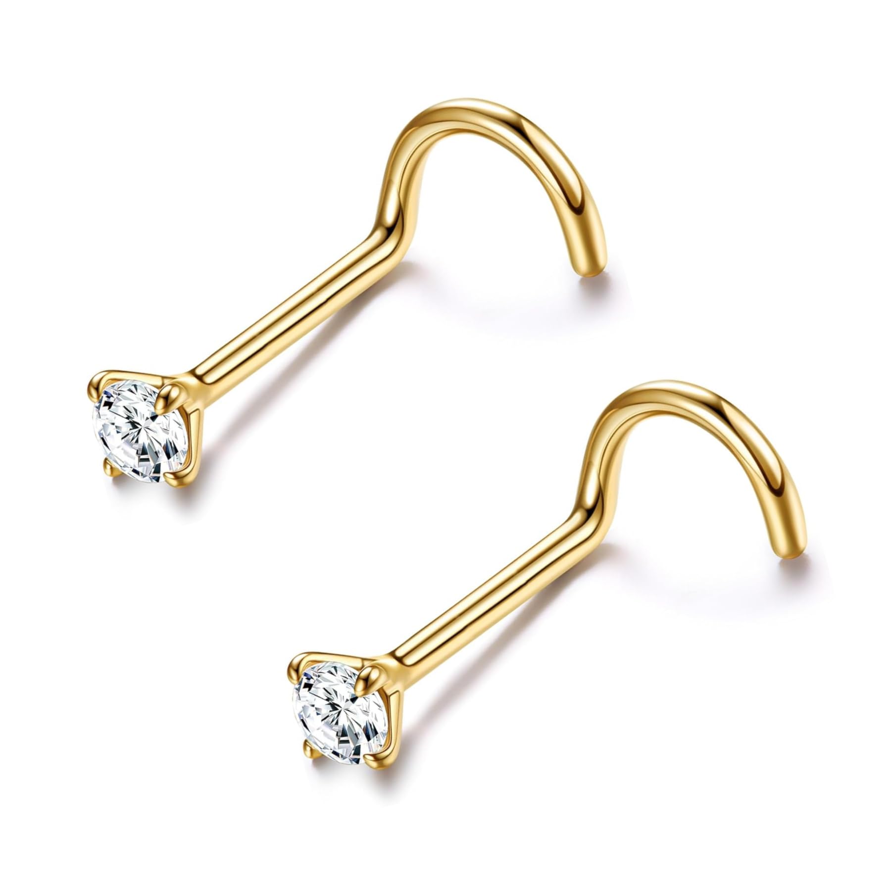 316L Stainless Steel Gold Plated No-Tarnish No-Rusting 2mm Prong Set Nose Pin Stud For Women And Girls (NR0281) 2Pcs-image-46
