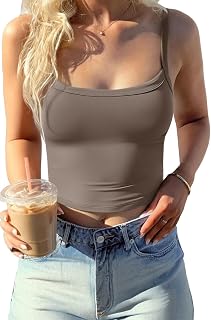 CHYRII Womens Tank Tops with Built in Bra Fashion Workout Top Longline Sports Bra Basic Camisole Top