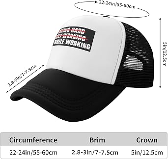 Hard While Working Trucker Hat - Snapback Hat,Baseball Cap for Men Women - Breathable Mesh,Adjustable Fit,Black