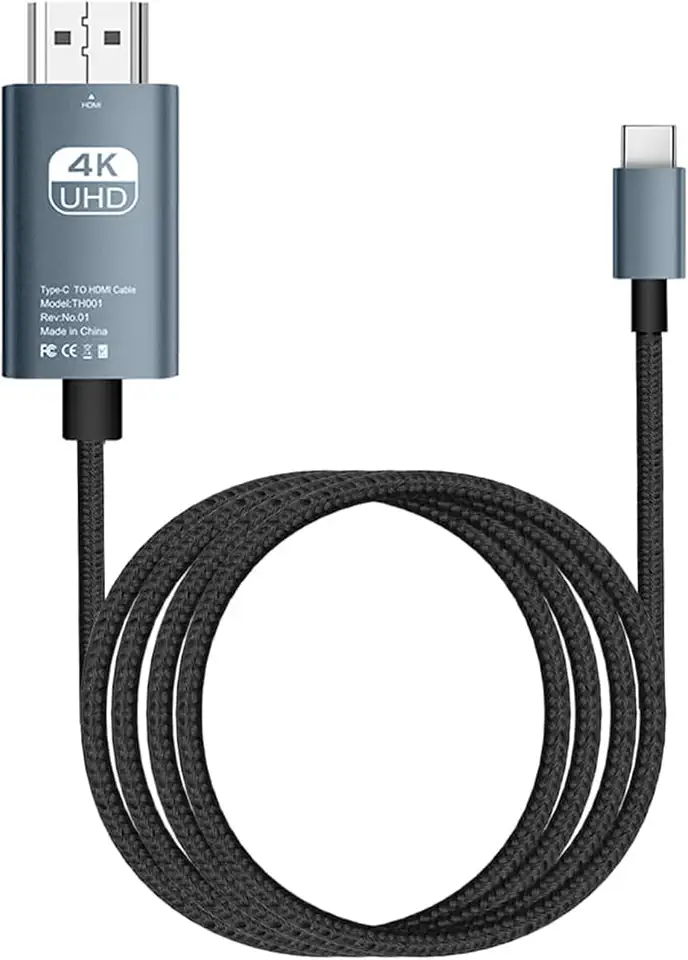 USB C to HDMI Cable, 4K60HZ Digital HDTV Adapter, Cable Braided 4K Video Converter Cord, 60 Hz Output Plug Play Function Ideal for Phone, Tablet Laptop, 6.56Ft Nylon Braided Wire