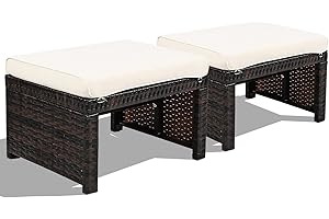 HAPPYGRILL 2-Piece Wicker Patio Footstools for Outdoor Comfort and Style