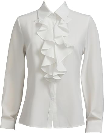 Womens Long Sleeve Chiffon Work Tops Bowtie Blouses Button Down Shirts White OL Shirts