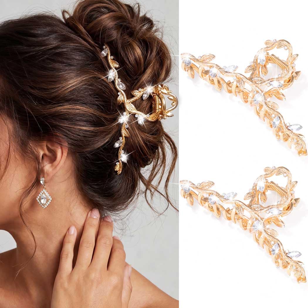BARTOSI Goldene Haarspangen, ausgefallene Strasssteine, Haarklammern, Metall, glitzernd, Haarschmuck für Damen, 2 Stück