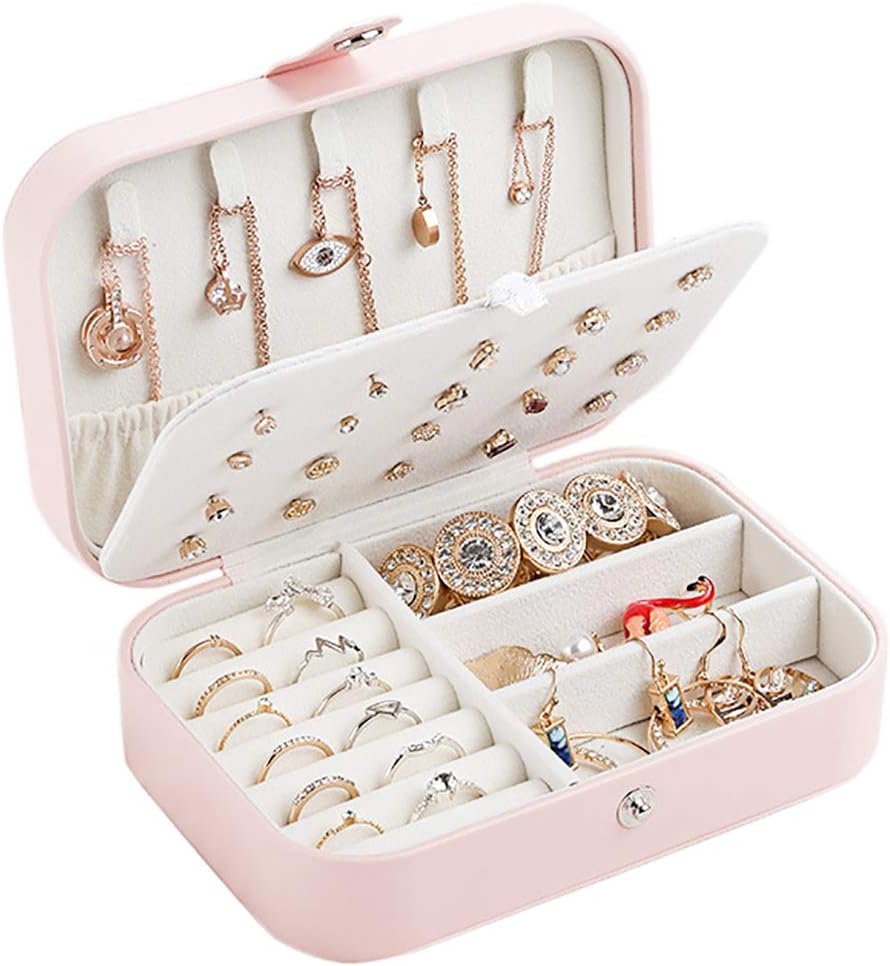 Valyria Travel Jewelry Case, Double Layer Portable Travel Jewelry Box Organizer Display Storage Case for Rings Earrings Necklaces Jewelry