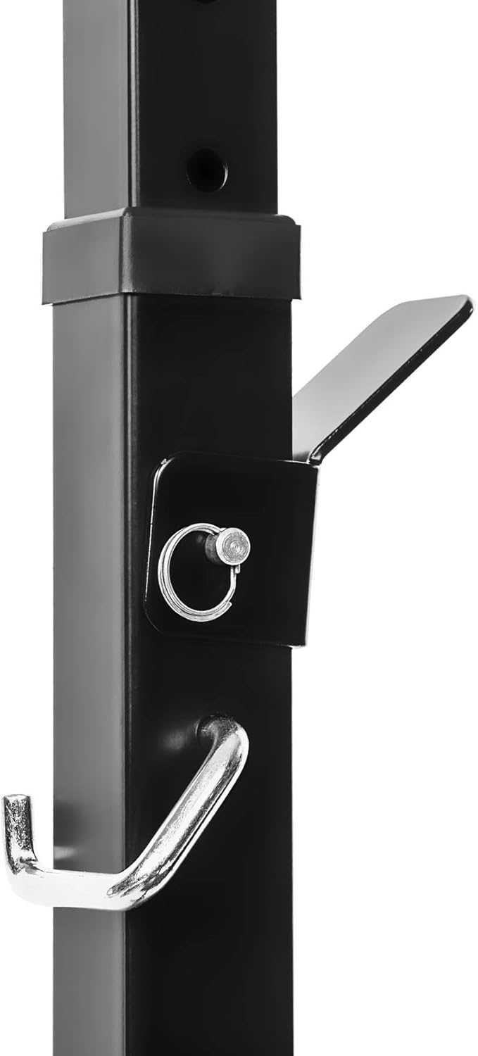 Close-up of barbell rack adjustment pin