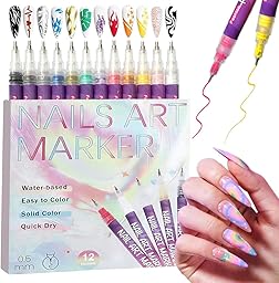 Kyduu 12 Colores Bolígrafo de Uñas Nail Art 3D Pen, 0,5mm, DIY Bolígrafo Manicura Niñas, Boligrafo 3d Pintauñas, Nail Art Grafiti Pen Marker 3D Set, Bolígrafo de para Decoración de Uñas