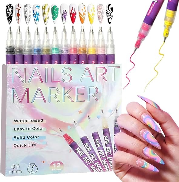 Kyduu 12 Colores Bolígrafo de Uñas Nail Art 3D Pen, 0,5mm, DIY Bolígrafo Manicura Niñas, Boligrafo 3d Pintauñas, Nail Art Grafiti Pen Marker 3D Set, Bolígrafo de para Decoración de Uñas - 1