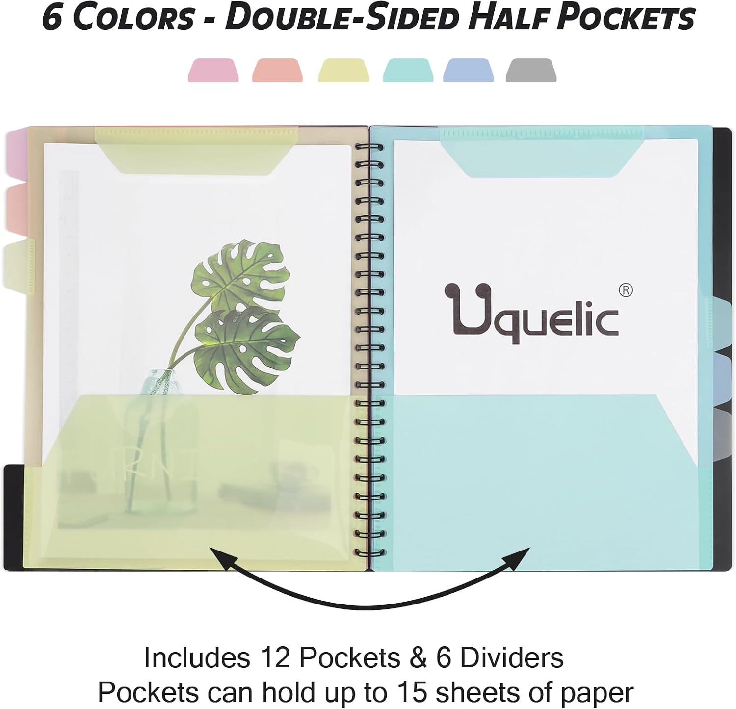 Uquelic Clipboard with Folder Organizer, 12 Pockets Project Organizer - Refillable Lined Notepad (11" x 8.5"), Hardcover Project Organizer with Stay-Put Tabs (Macaron 1 Pack)
