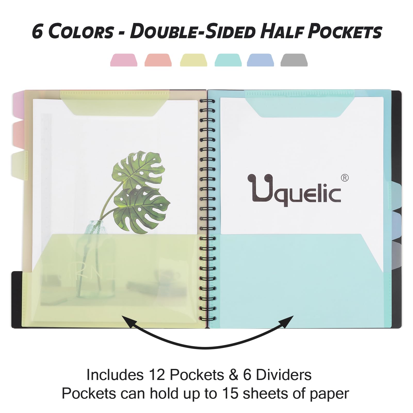 Uquelic Clipboard Folder A4 with Storage, 6 Double-Sided Half Pockets Project Organizer with Zipper Pouch - Image 3