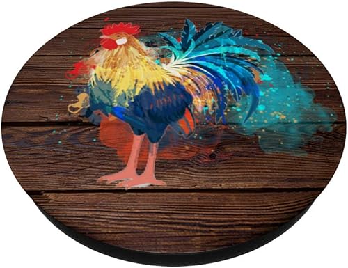 Miniatura 2 de Pintura para salpicaduras de pollo Art Rooster, aspecto de madera de granja  PopSockets Grip y soporte para teléfonos y tabletas