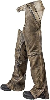 Men's Motorcycle Riding Biker 4 Pocket Distressed BRN Leather chap Pant W/Liner (L Regular)