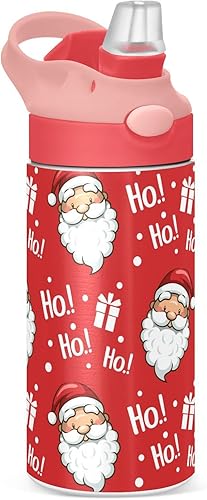 ALAZA Botellas de agua de Navidad para niños con tapas, con pajilla, botellas de agua de acero inoxidable con aislamiento de doble pared, a prueba