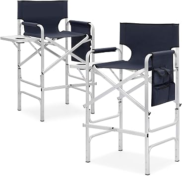 Magshion Tall Director Chair for Vendors & Makeup Artists, 31" Seat Height, 250 lbs Capacity, Folding Chair w/Side Table, Side Pocket & Cup Holder for Booths, Craft Fairs, Camping, 2 Pack, Navy Blue