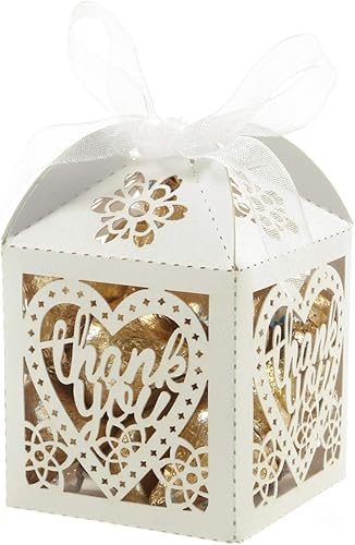 Miniatura 6 de COTOPHER Cajas cortadas con láser, 100 cajas de regalo de agradecimiento, cajas de regalo de boda, cajas de dulces de encaje para bodas, despedidas