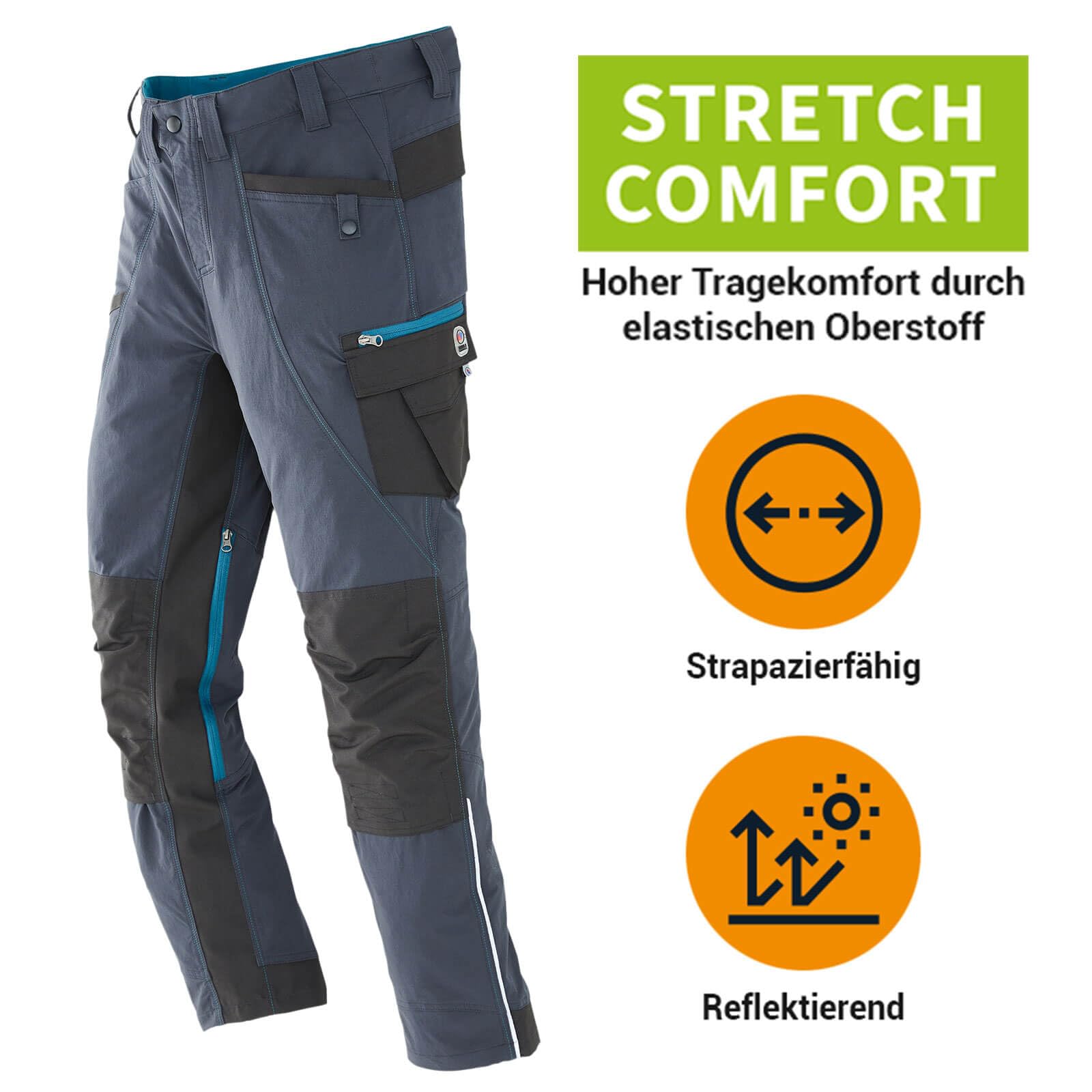 Terrax Workwear Herren Arbeitshose im sportlichen Look - Bundhose mit reflektierenden Details