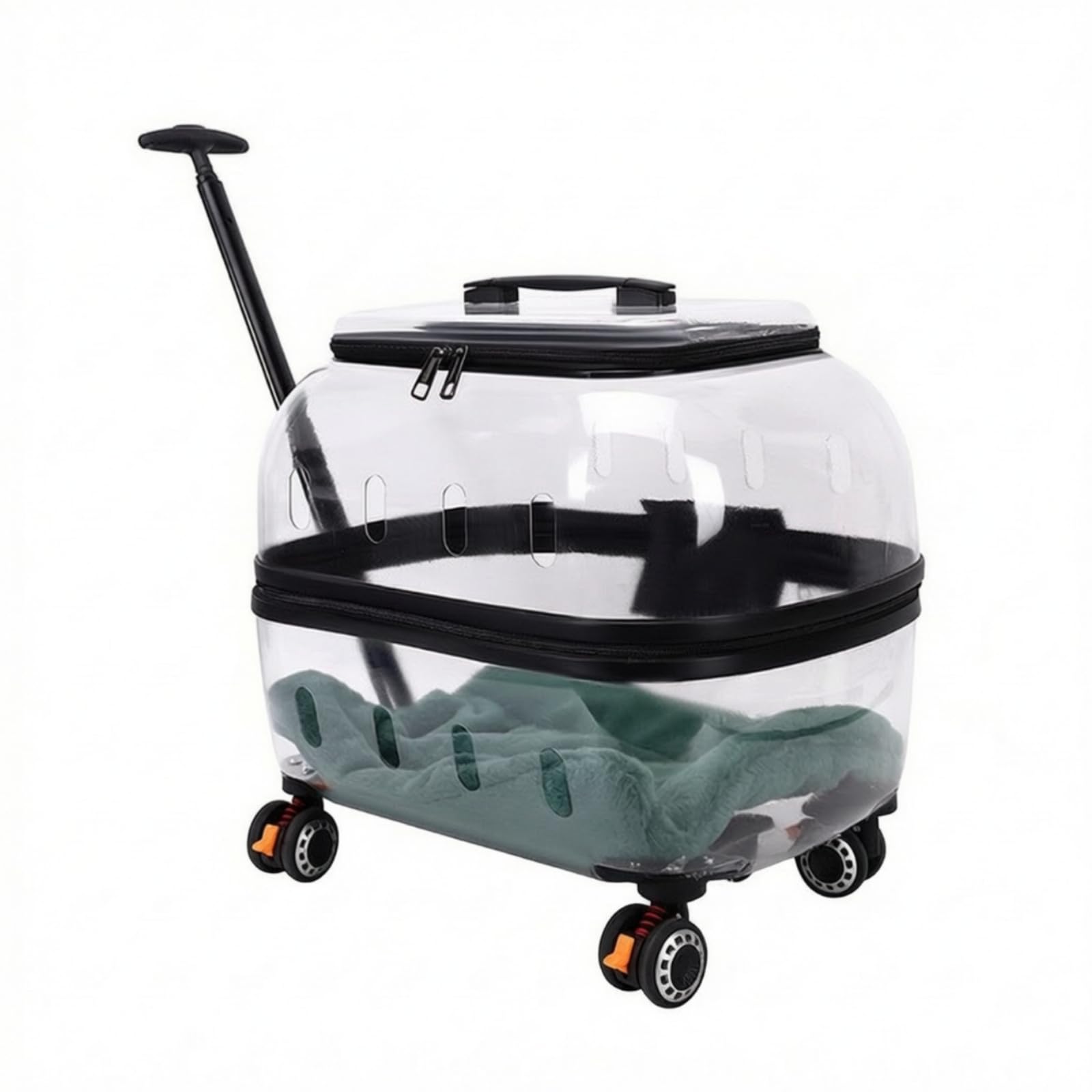 Transportkoffer Haustier Koffer Rucksack Trolley mit Klarer Sichtkuppel Polycarbonat Leichtes Rollen auf 4 Rädern Viele Belüftungsschlitze Und, Transparent Schwarz