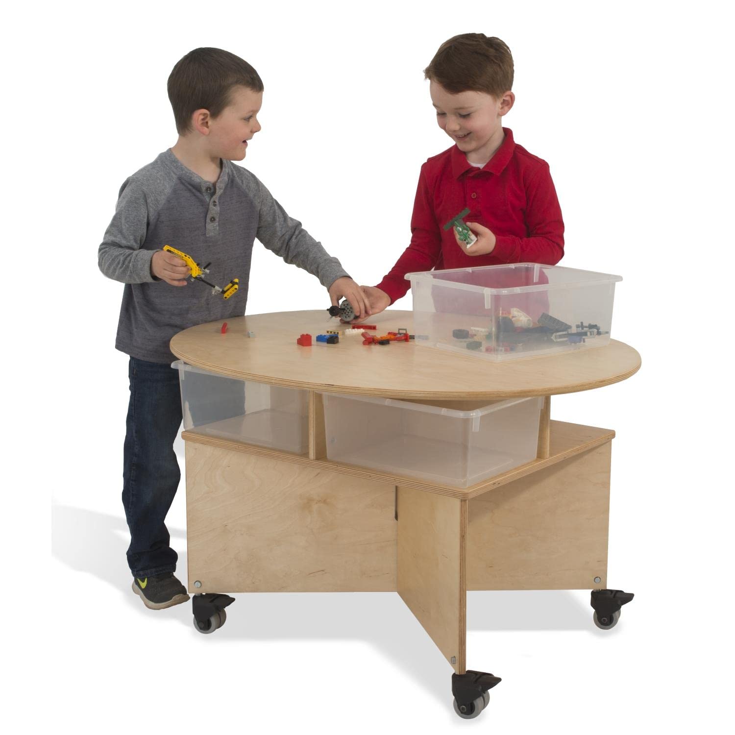 Whitney Brothers WB1816 Mobile Collaboration Table with Trays, Natural UV, 29.5x36x22