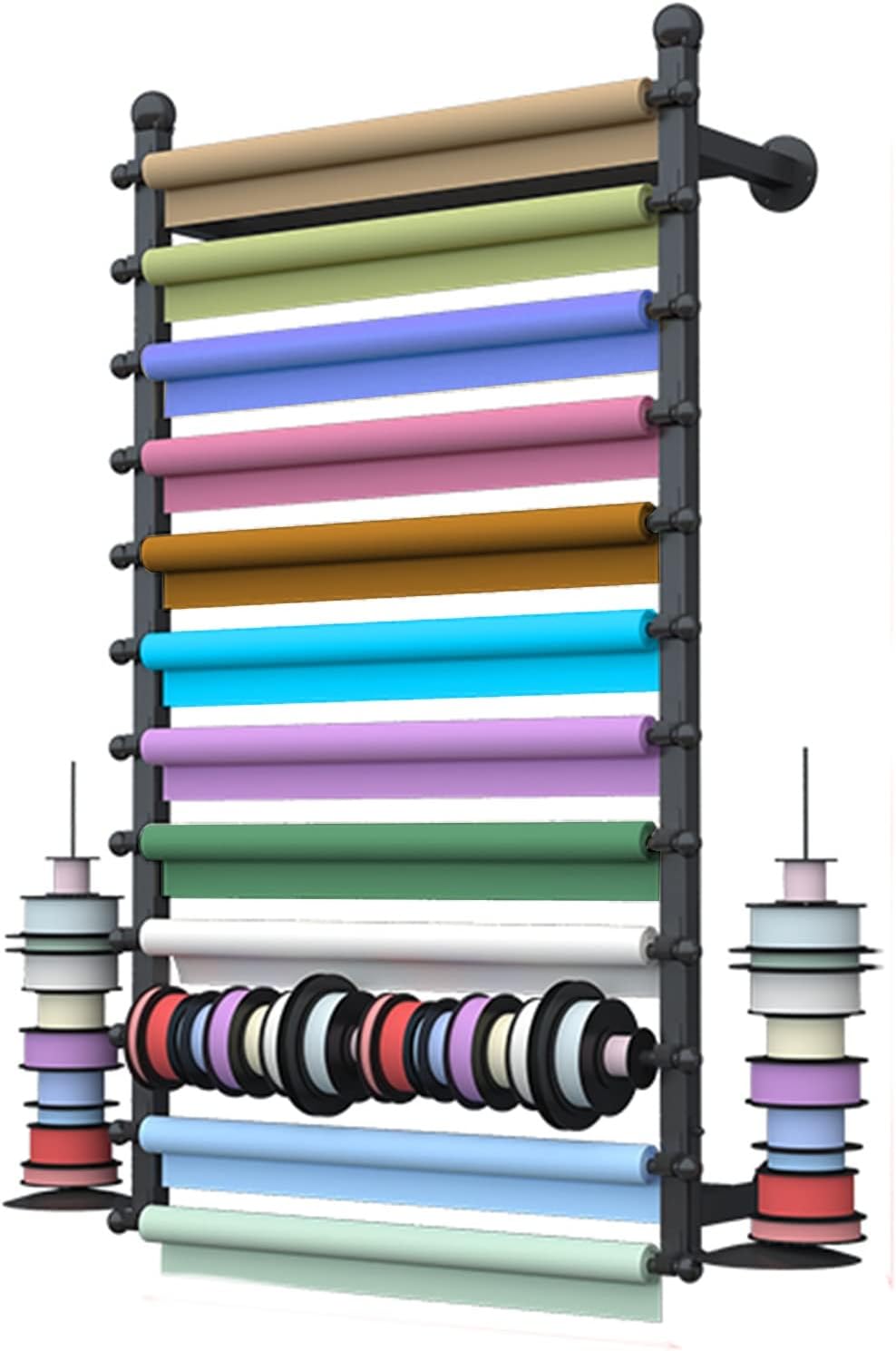 Wall Wrapping Paper Ribbon Organizers and Storage for Gift Shop/Flower Store, Iron Finish Commercial Multi-Purpose Stand, 120cm/47.2inch Tall,Black 100cm/39.4in Wide