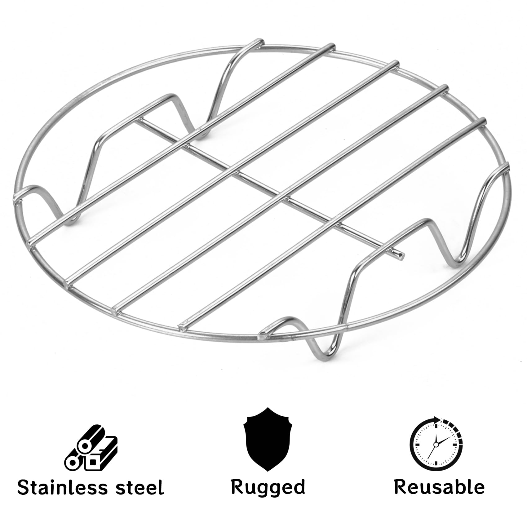 Estante de cocina redondo, 1 unidad de 5.9 pulgadas de acero inoxidable, apto para freidora de aire, olla a presión, sartén redonda, apto para horno y lavavajillas 3
