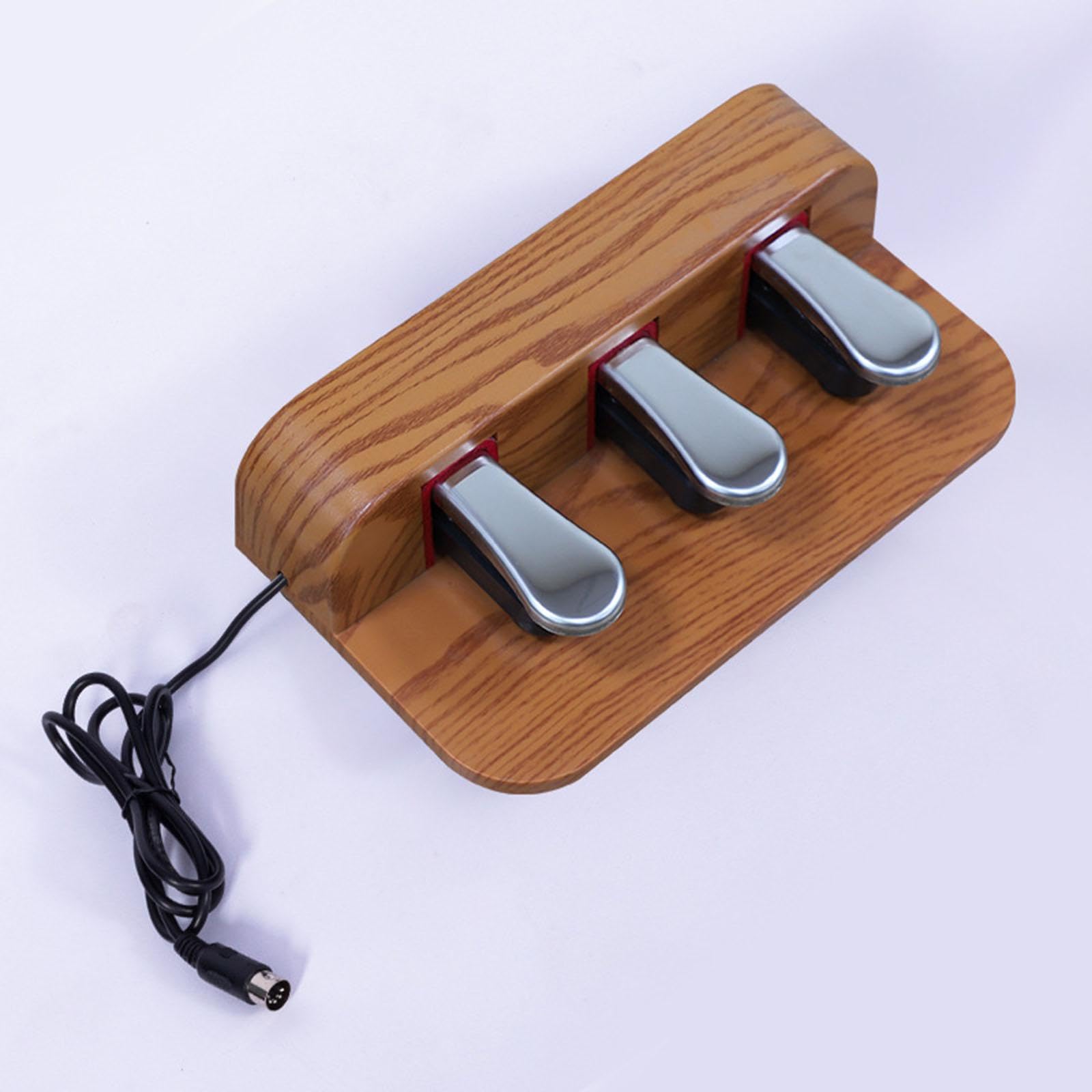 Sustain Pedal Anti-Rutsch-Dreifach-Pedal für Keyboard, E-Piano, Performance, Braun, 30 x 7,5 x 17 cm