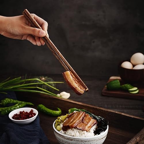 Miniatura 4 de M.G Palillos de madera wengué, 10 pares de palillos de madera, palillos de madera reutilizables chinos, japoneses coreanos, aptos para lavavajillas