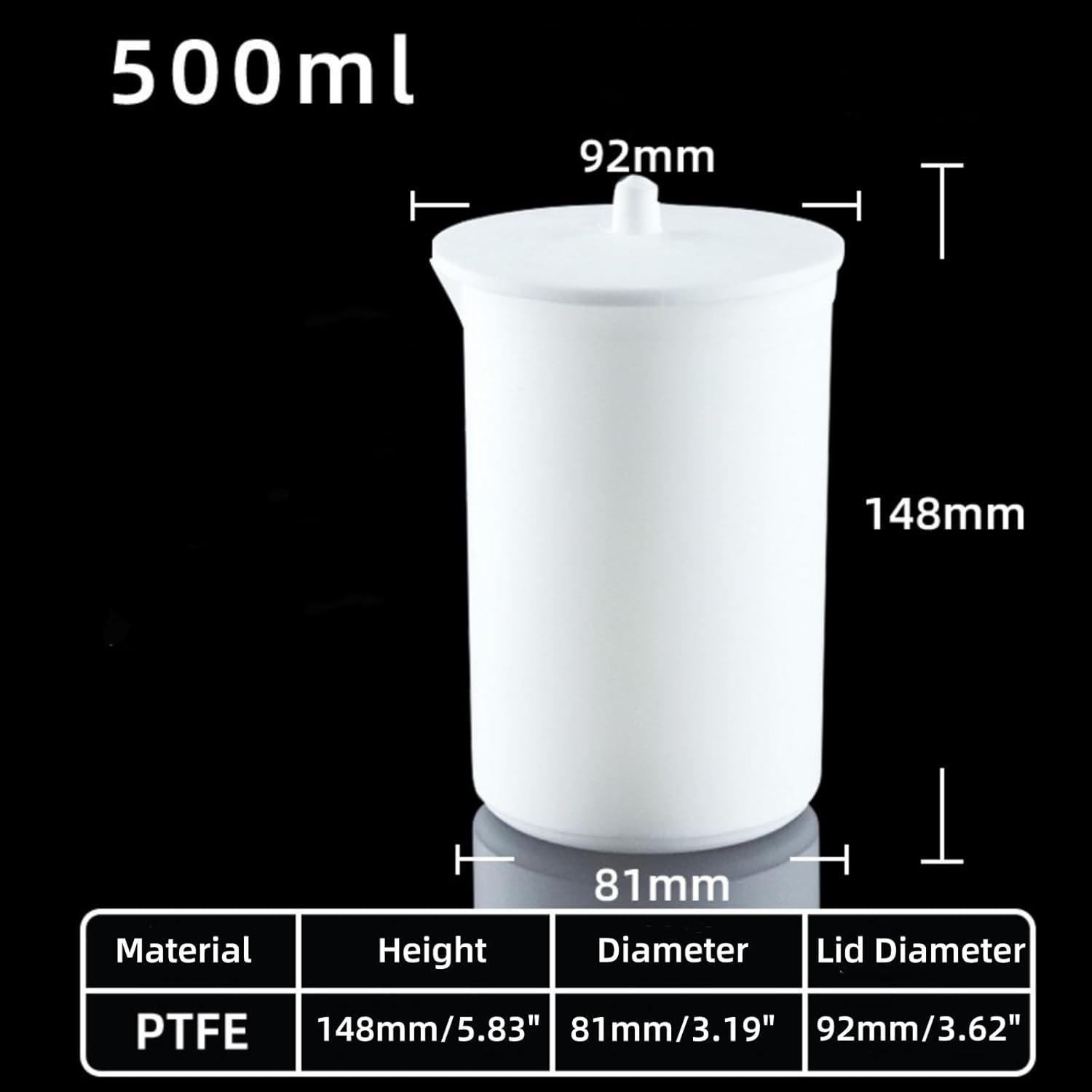 500ml PTFE Beaker Teflon PTFE Cup with Lids High Temperature Resistant Acid and Alkali Resistant