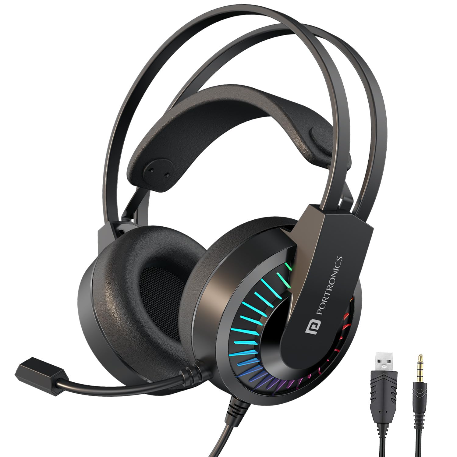 Portronics RAVN Premium Wired Over Ear Gaming Headphone with Boom Mic, Soft Head Support, RGB LED Lights, 40mm Dynamic Driver, 1.5M Cable Length, Lightweight, 3.5mm + USB A Connector (Black)-image-20