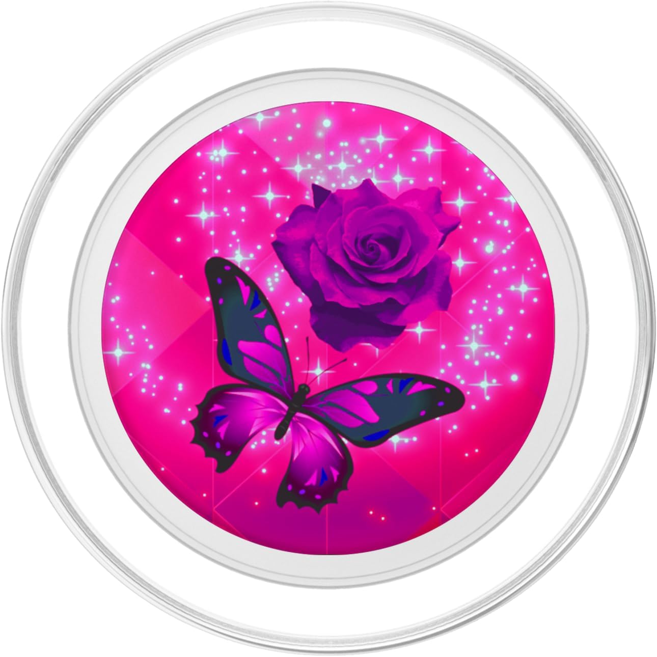 Hot Pink Butterfly Flower Rose Cell Phone Holder Grip Floral PopSockets PopGrip for MagSafe