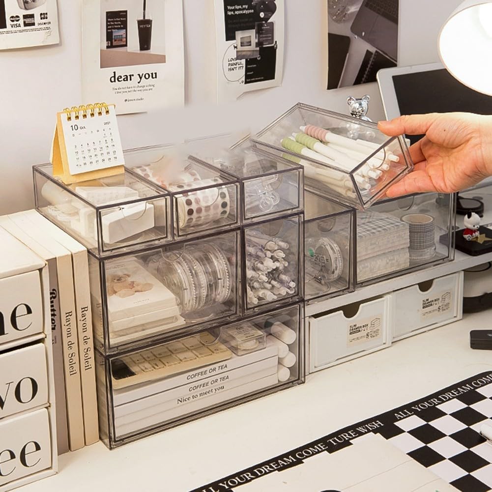 Transparente Acryl-Aufbewahrungsbox für den Schreibtisch, Organizer mit mehreren Schubladen, für Büro, Zuhause, Bastelbedarf, transparenter stapelbarer Behälter (H)