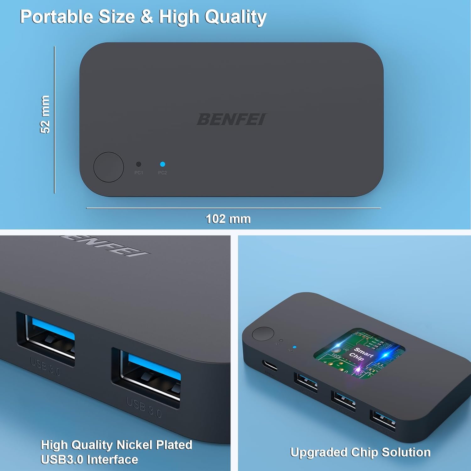 BENFEI USB 3.0 Switch, USB Switcher 2 Computers Share 3*USB 3.0 and 1*USB C with Remote Control for PC Mouse Keyboard Printer Scanner, USB KVM Switch Selector Compatible with Windows, Mac, Linux