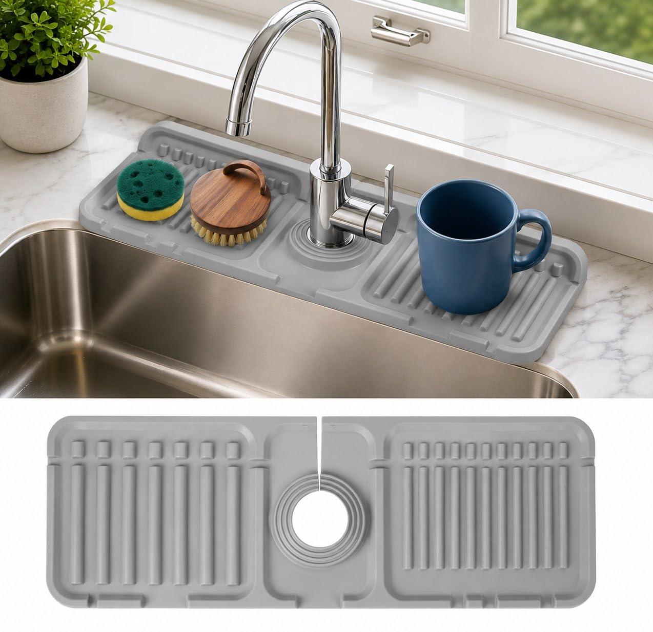 Pack of 1 Silicone Sink Splash Guard – Faucet Drain Mat, Waterproof Countertop Protector with Automatic Water Drain for Kitchen & Bathroom Sink-image-36
