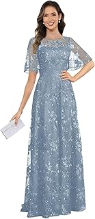 Lace Sequin Mother of The Bride Dresses for Women Long Formal Evening Gown with Sleeves
