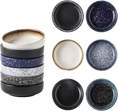 JuneCat 3.3 Inch Soy Sauce Dish Dipping Bowls 2.5oz Side Dishes Small Appetizer Pinch Bowls Set of 6