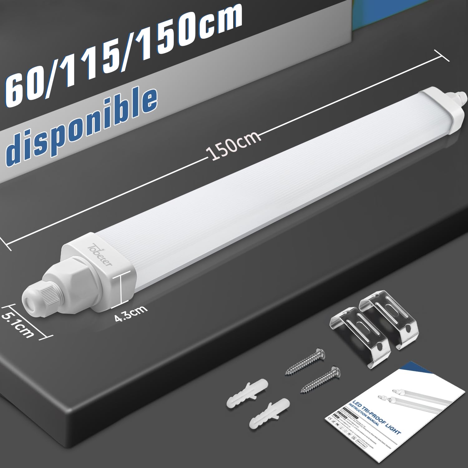 Neon LED 150 CM 45W 4500LM Tube Lampe Linkable IP65 Blanc Neutre 4000K Pour Garage Cave Atelier