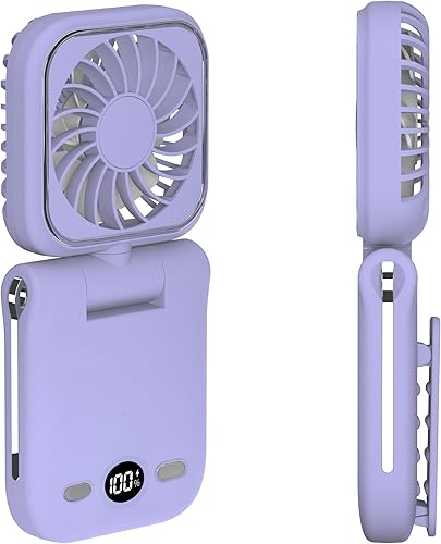 Vista 7 de Mini ventilador de mano portátil recargable con clip de mano personal con pantalla LED, funciona con batería de bolsillo, ventilador pequeño Azul