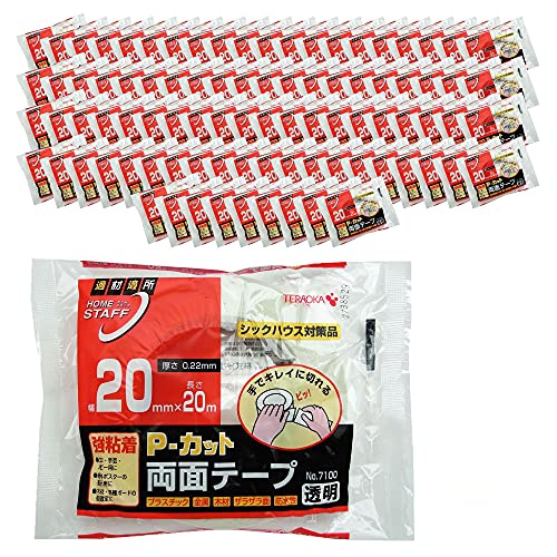 寺岡製作所 強粘着 P-カット両面テープ 20mmX20m 透明 No.7100 90巻セット