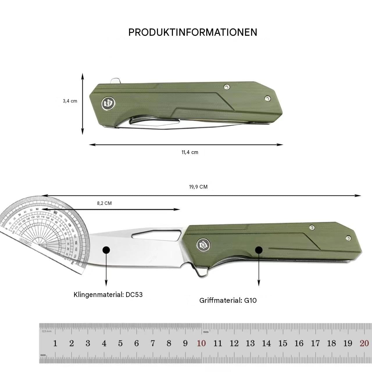 Generisch Klappmesser Taschenmesser DC53 Stahl G10 Griff Premium Design