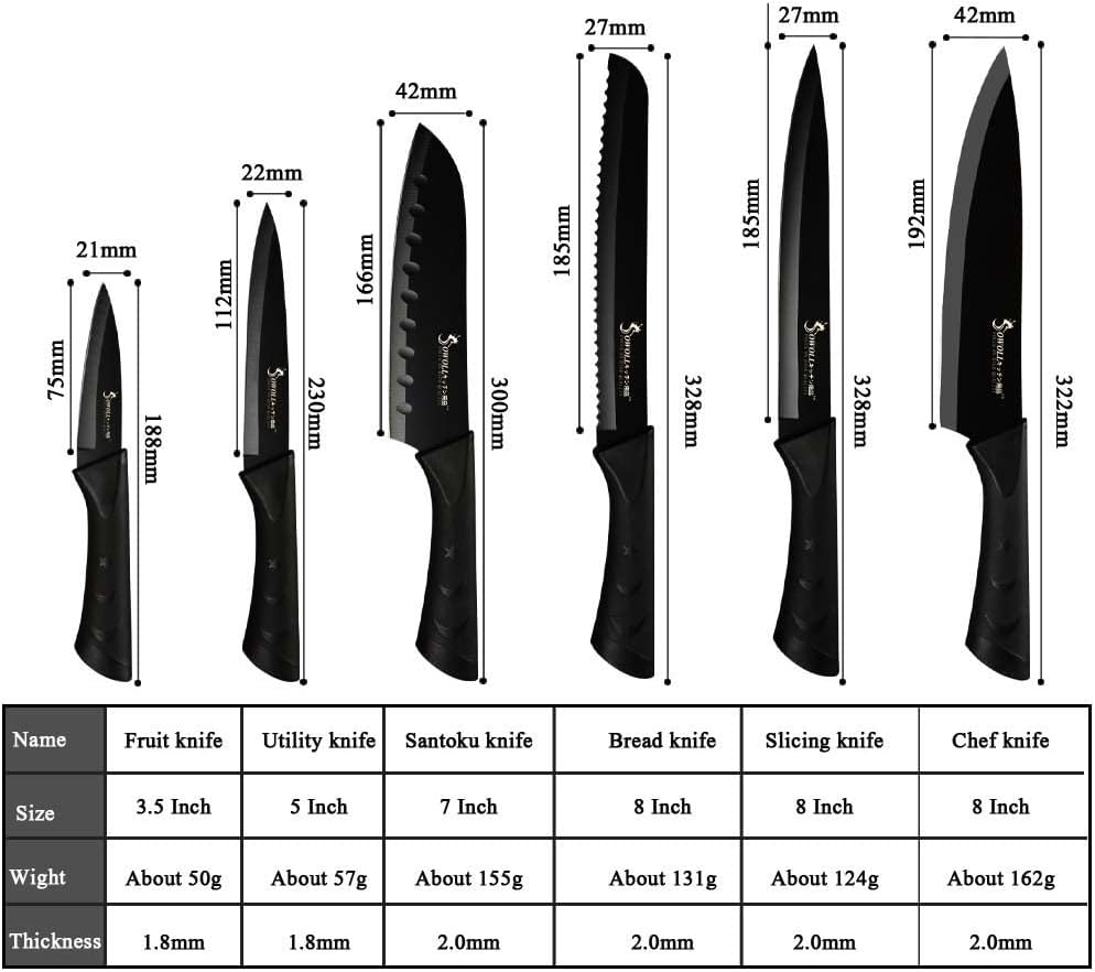 DAXXIN Kitchen Knife Sets, 6pcs Black Knives Set Professional Chef Knife Tool DIY Roll Bag Portable Knives Kitchen Tools Slicing Santoku Fruit Knife with cover