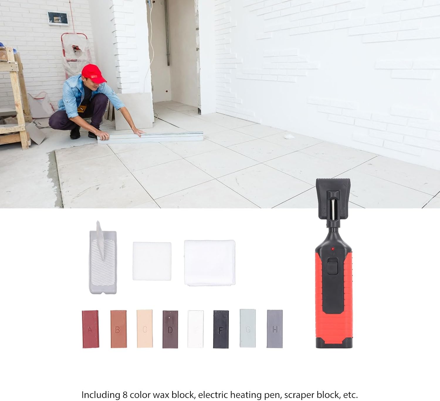 Tile Repair Kit Porcelain Repair Kit with Electric Heating Pen and 8 Wax Blocks for Repairing Ceramic Tiles, Walls, Porcelain
