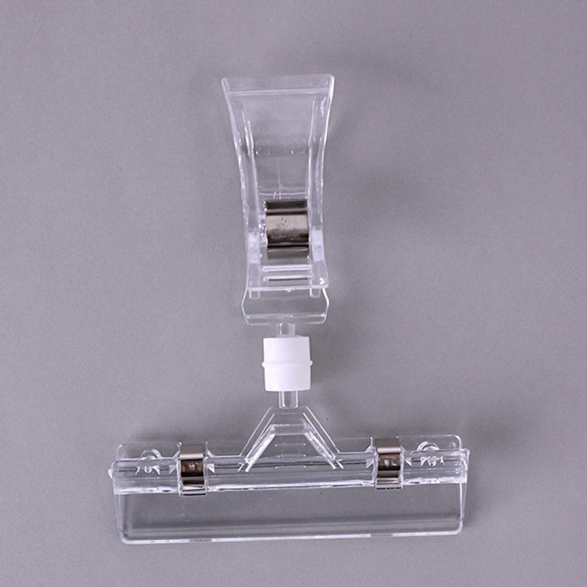 Clip Plastique Rotatif Double Tête Transparent pour Porte-étiquettes de Prix, Base Arc et Pince Plate, pour Expositions et Centres Commerciaux