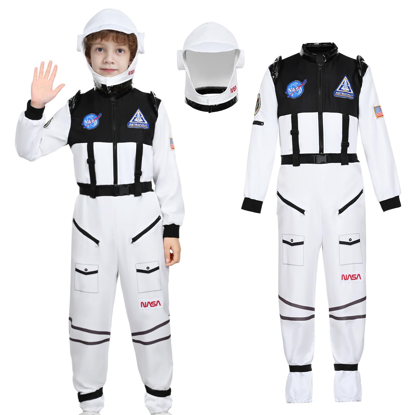 Disfraz de Juego de rol de Astronauta Conjunto para Niños Disfraces de Halloween Carnaval Piloto Traje Espacial Mono Blanco para Niños y Niñas