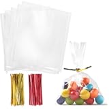 Cello Cellophane Treat Bags,5x7 Inches Clear Cellophane Bags 200 Pcs OPP Plastic Treat Bags with 200 Twist Ties for Gift Wrapping,Packaging Candies,Dessert,Bakery, Cookies, Chocolate,Party Favor