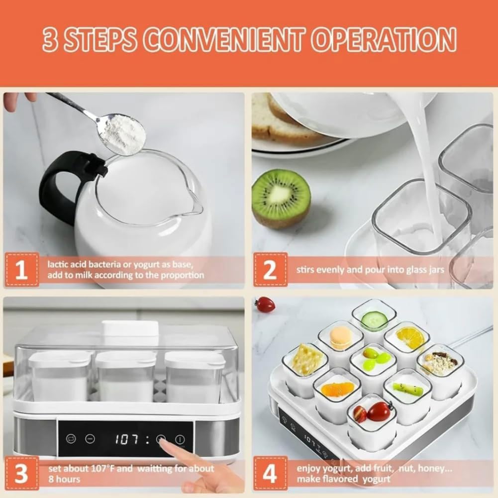 Yaourtière entièrement automatique, 5 programmes prédéfinis, yaourtière 2 L, yaourtière 25 W avec écran tactile LED, idéale pour les pots de yaourt individuels faits maison, nettoyage facile Yaourtière entièrement automatique, 5 programmes prédéfinis, yaourtière 2 L, yaourtière 25 W avec écran tactile LED, idéale pour les pots de yaourt individuels faits maison, nettoyage facile