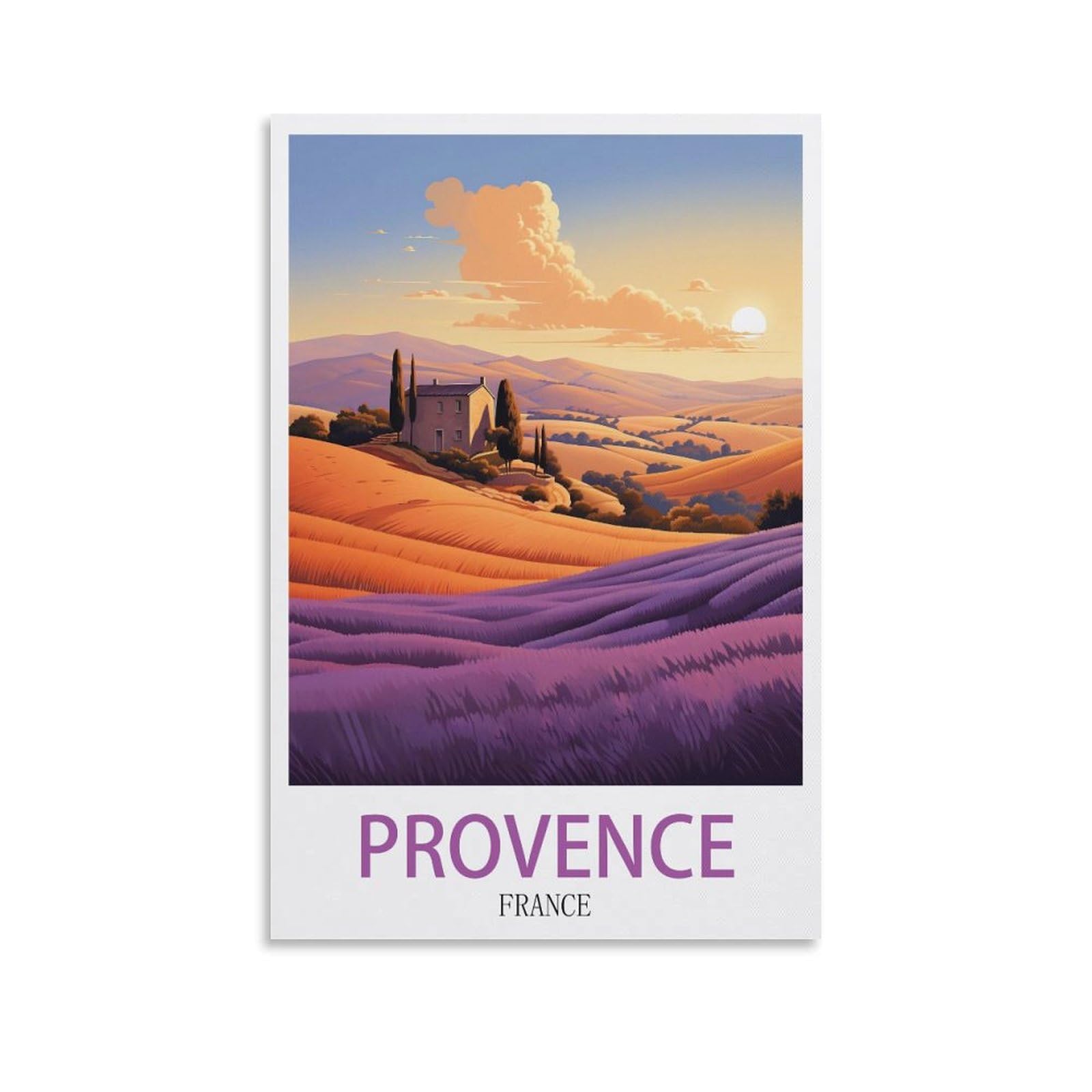 EZMLFA Paint by Numbers for Adults，Provence FrancePoster Sunset Craft Art Painting DIY Kit Rolled Canvas Without Frame 40x50CM