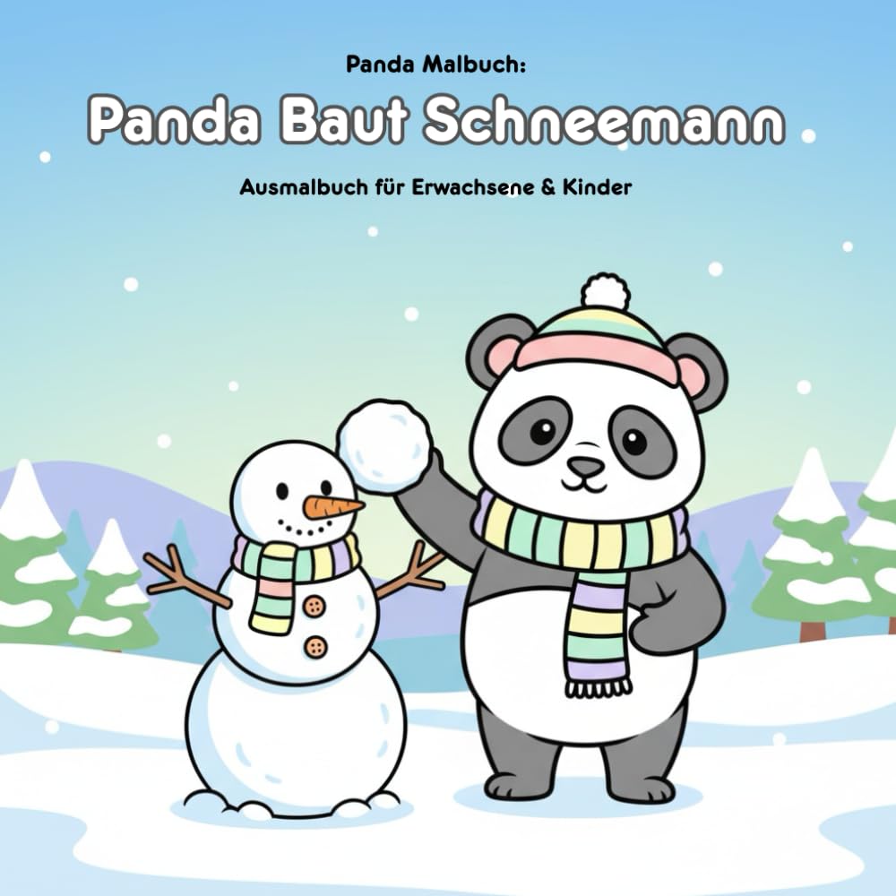Panda Baut Schneemann: Geschichte & Malbuch: Für Erwachsene & Kinder: 36 Ausmalbilder, 21.59 x 21.59 cm – Große Motive für kleine Künstler